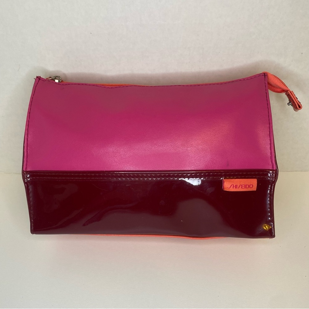 Shiseido Pink Purple Cosmetic Bag Large Makeup Pouch Orange Lining